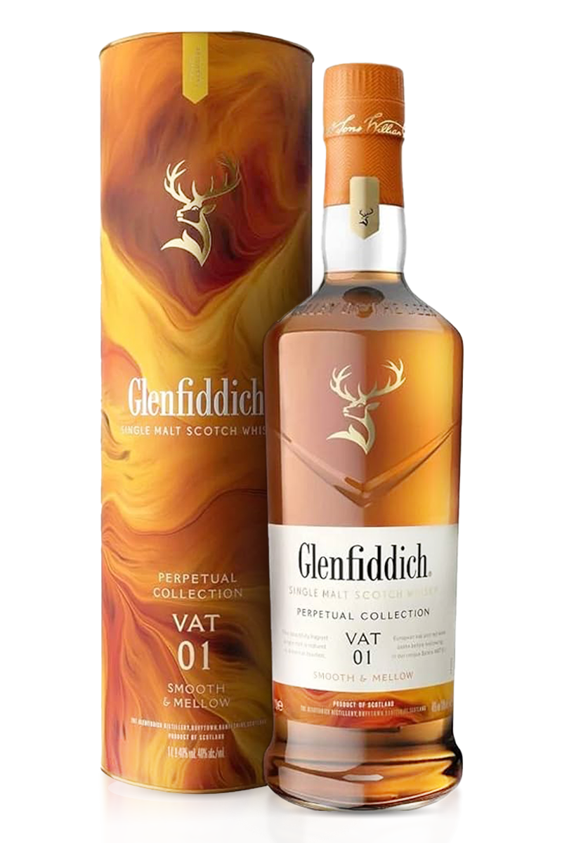 Glenfiddich whisky bottle and packaging on a white background