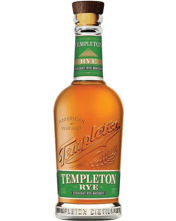 Templeton Rye whiskey bottle on a white background