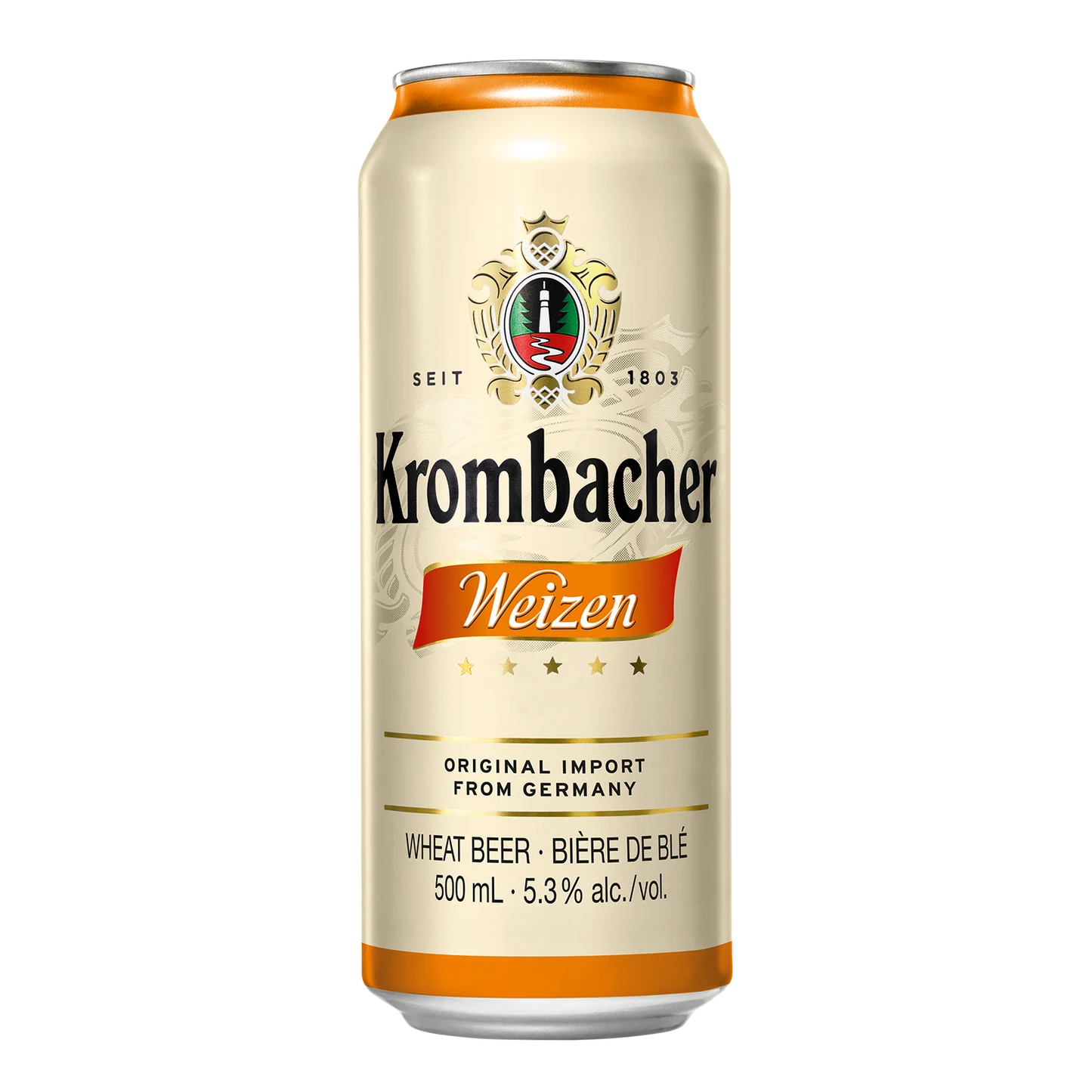 Krombacher Weizen beer can on a white background