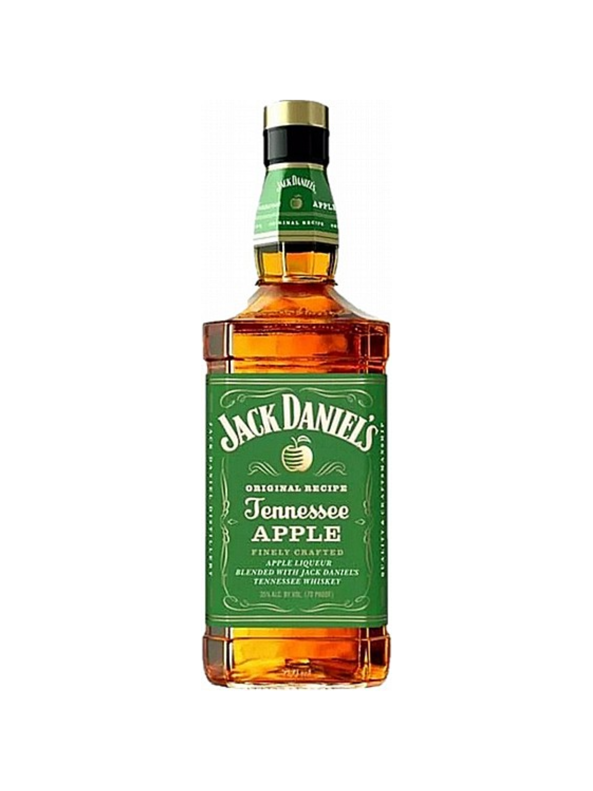 Jack Daniel's Tennessee Apple whiskey bottle on a white background