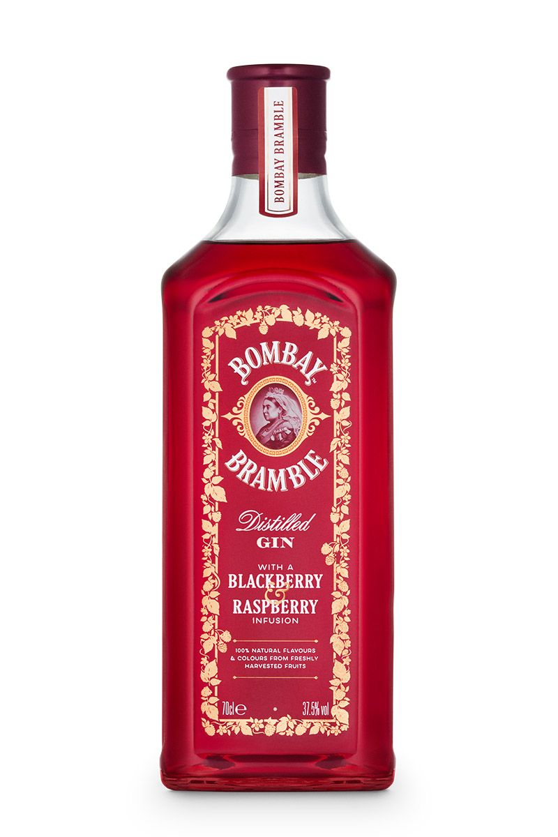 Bottle of Bombay Bramble gin on a white background