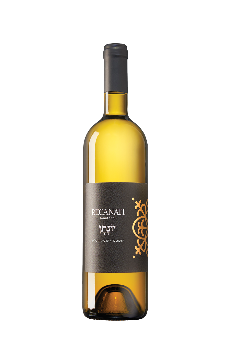 Wine bottle with a label on a white background