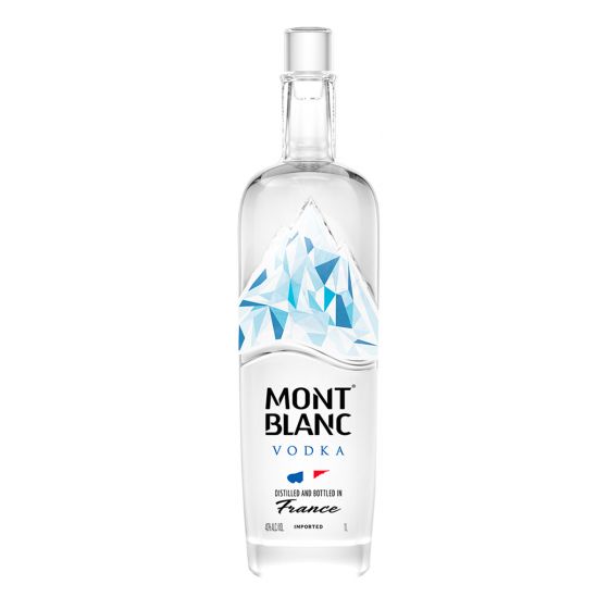 Mont Blanc Vodka bottle with iceberg design on a white background
