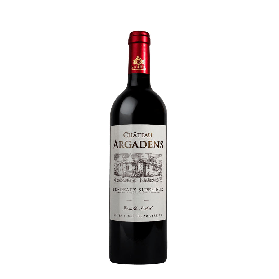 Château Argadens Bordeaux Superieur wine bottle on a white background