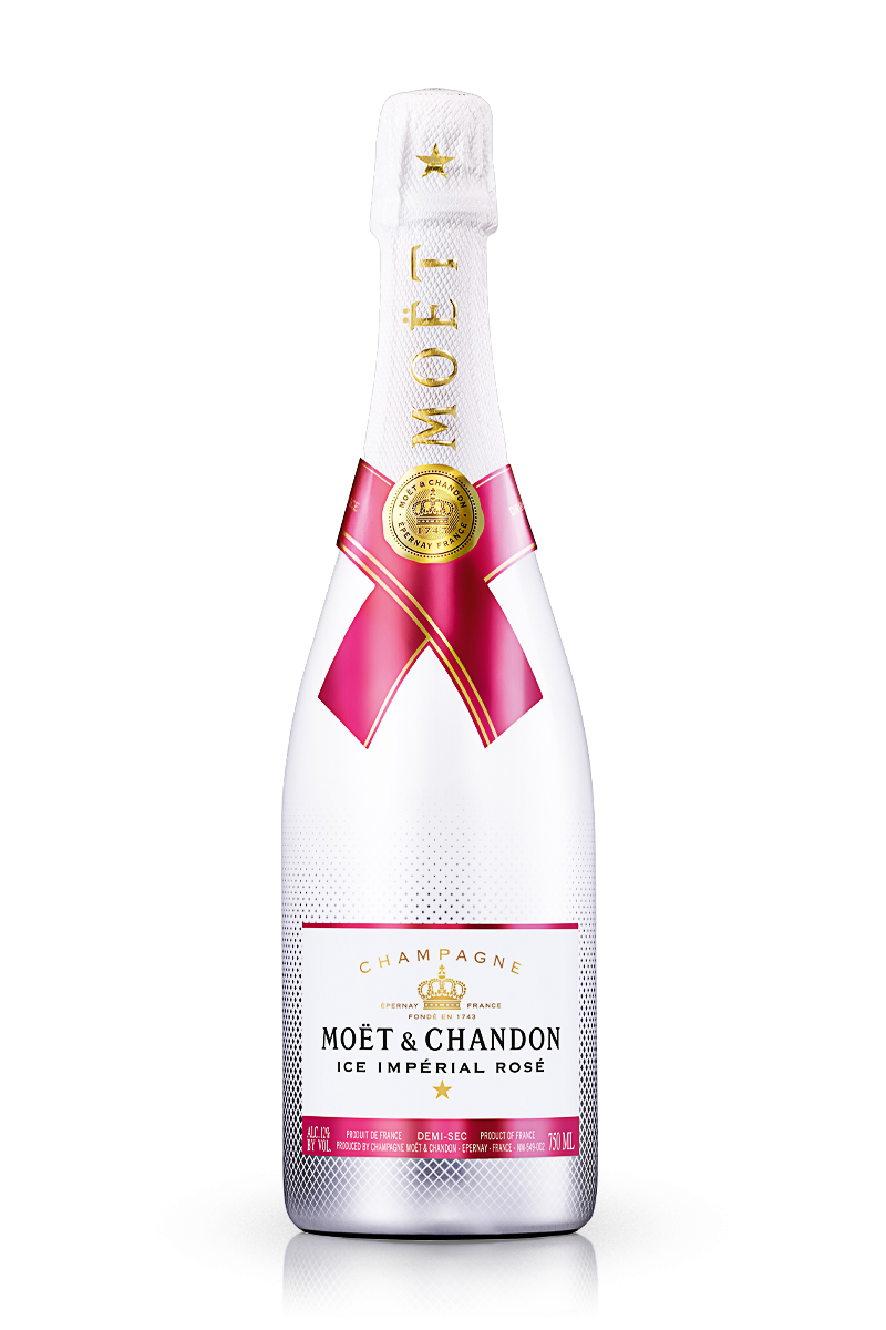 Moét é Chandon Ice Imperial Rosé champagne bottle on a white background