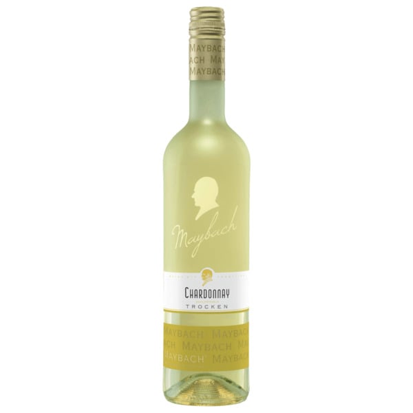 Maybach Chardonnay wine bottle on a white background