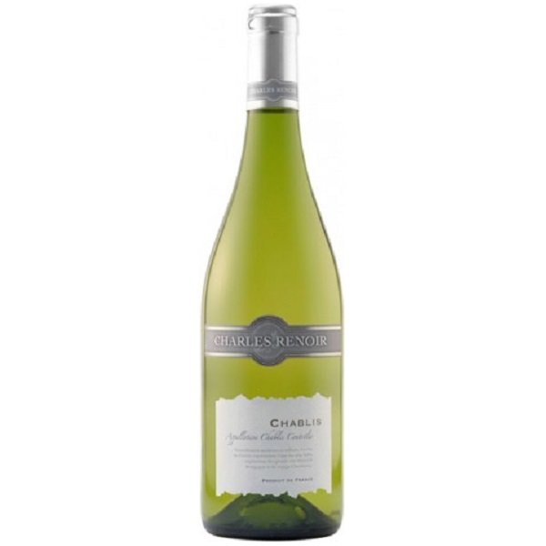 Wine bottle with 'Charles Renoir' label on a white background