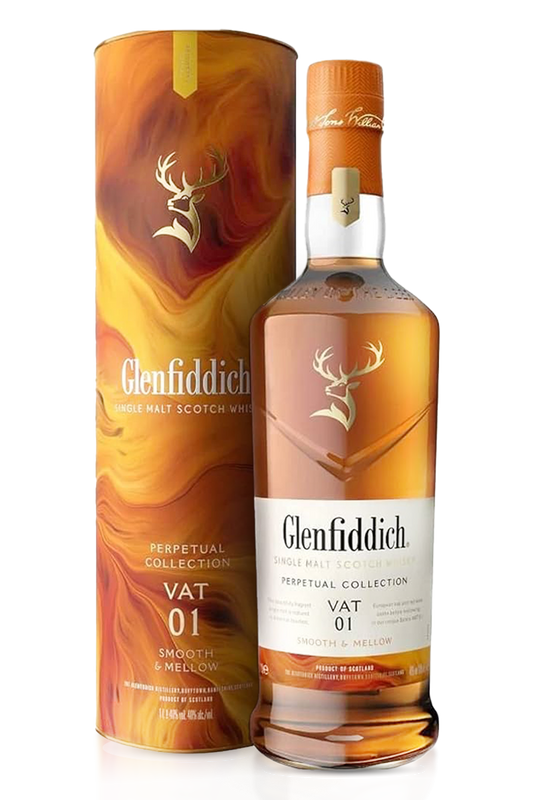 Glenfiddich whisky bottle and packaging on a white background