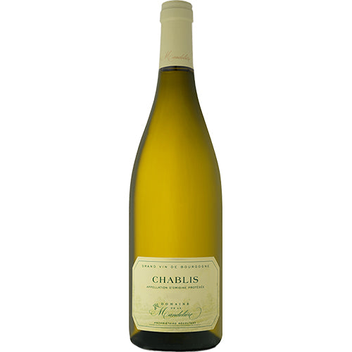 Bottle of Chablis wine on a white background