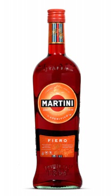 Martini Vermouth bottle with red label on a white background