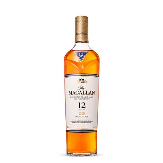 The Macallan 12-year-old whisky bottle on a white background