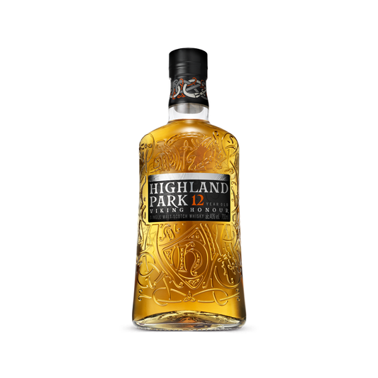 Highland Park whisky bottle on a white background