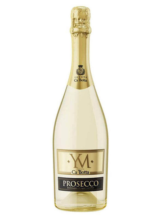 Bottle of Ca' Botta Prosecco on a white background