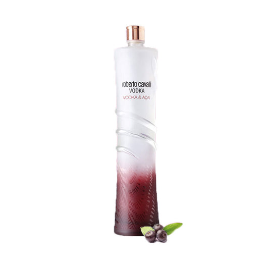 Bottle of Roberto Cavalli vodka with a gradient design on a white background