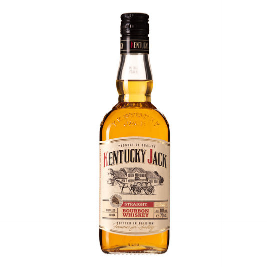 Bottle of Kentucky Jack Straight Bourbon Whiskey on a white background