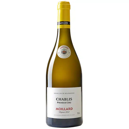 Wine bottle labeled 'Chablis Premier Cru Moillard' on a white background