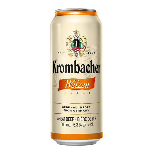 Krombacher Weizen beer can on a white background