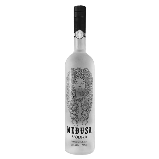 Medusa vodka bottle on a green background