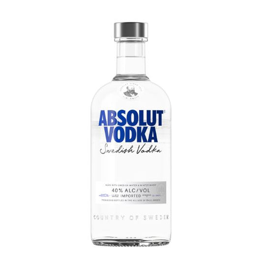 Absolut Vodka bottle with blue logo on a white background