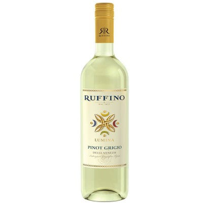 Bottle of Ruffino Pinot Grigio on a white background