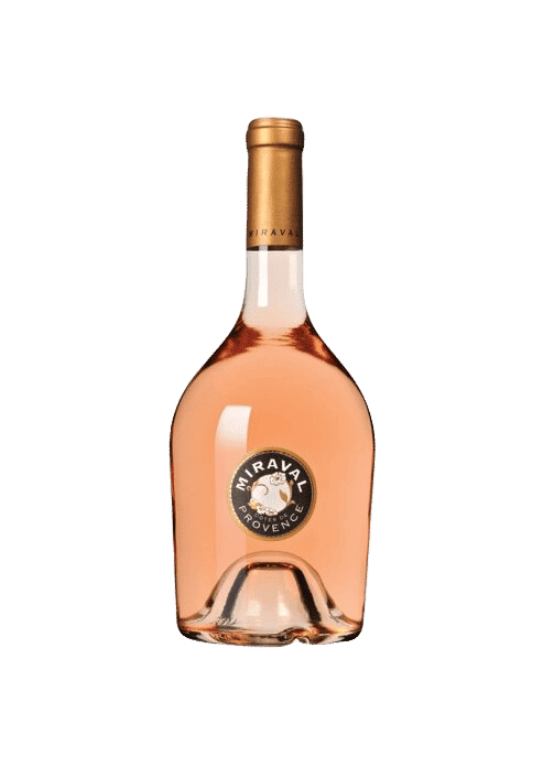 Bottle of Miraval rose wine on a white background