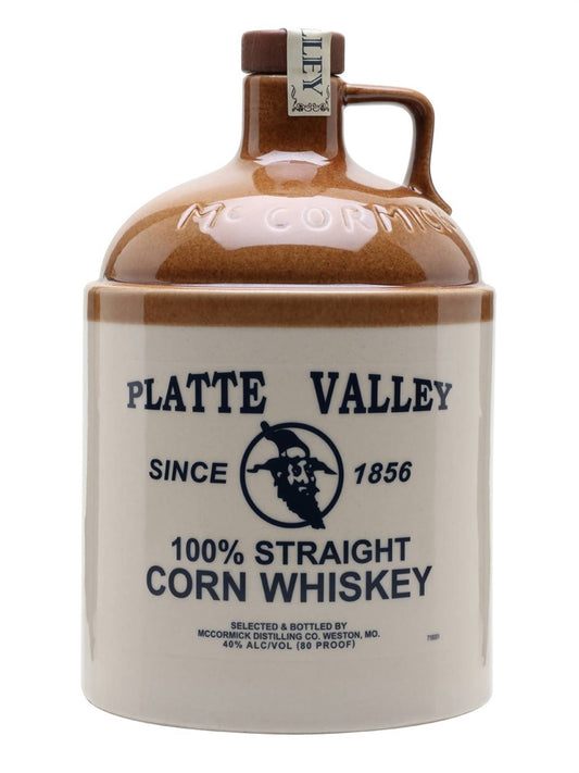 Platte Valley 100% Straight Corn Whiskey jug on a white background