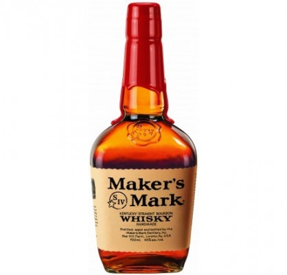 Maker's Mark whisky bottle on a white background