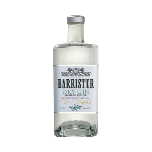 Bottle of Barrister Dry Gin on a white background