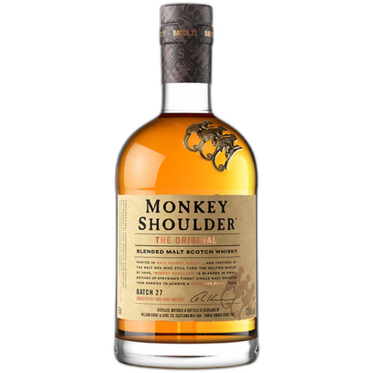 Monkey Shoulder blended malt Scotch whisky bottle on a white background