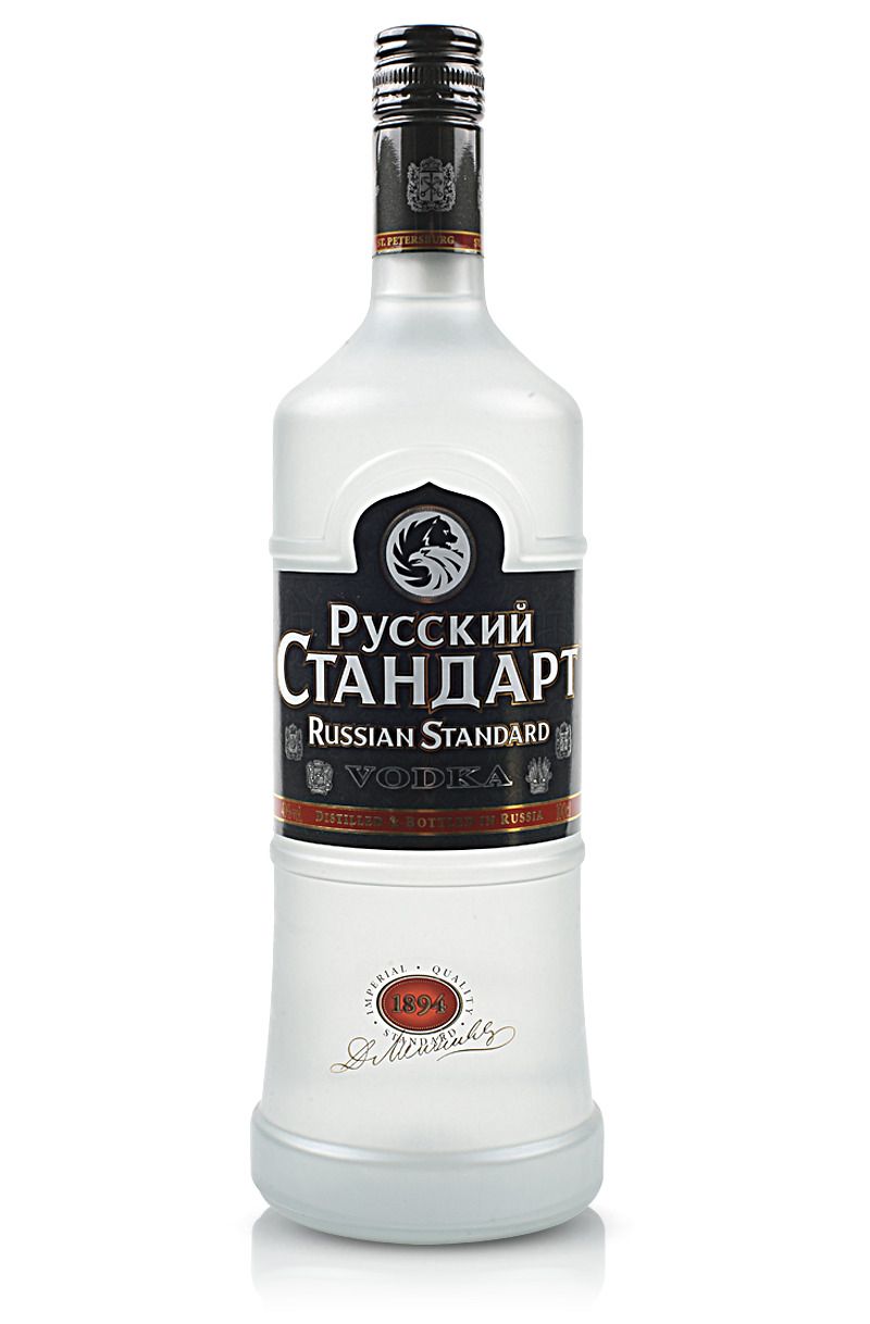 Russian Standard vodka bottle on a white background