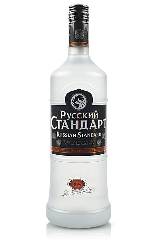 Russian Standard vodka bottle on a white background