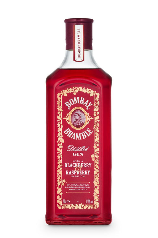 Bottle of Bombay Bramble gin on a white background