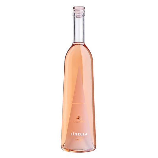 Bottle of Zinzula rose wine on a white background
