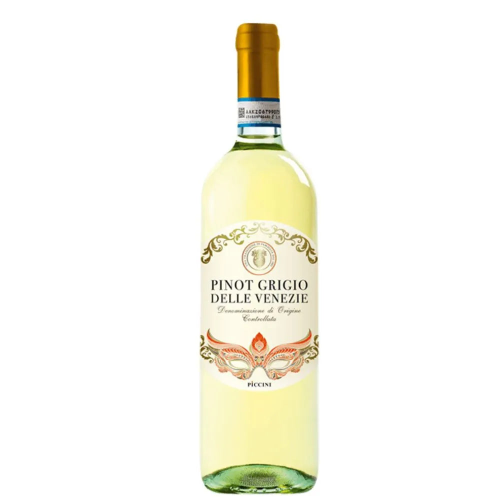 Bottle of Pinot Grigio delle Venezie wine on a white background