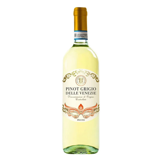 Bottle of Pinot Grigio delle Venezie wine on a white background