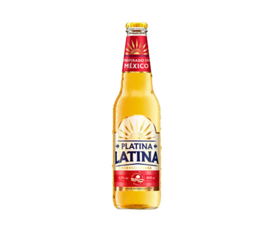 Platina Latina beer bottle on a white background