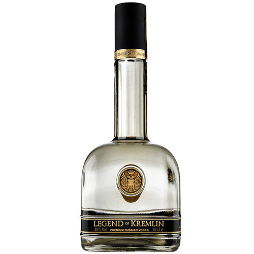 Bottle of Legend of Kremlin vodka on a white background