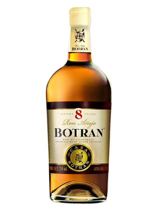 Botran rum bottle on a white background