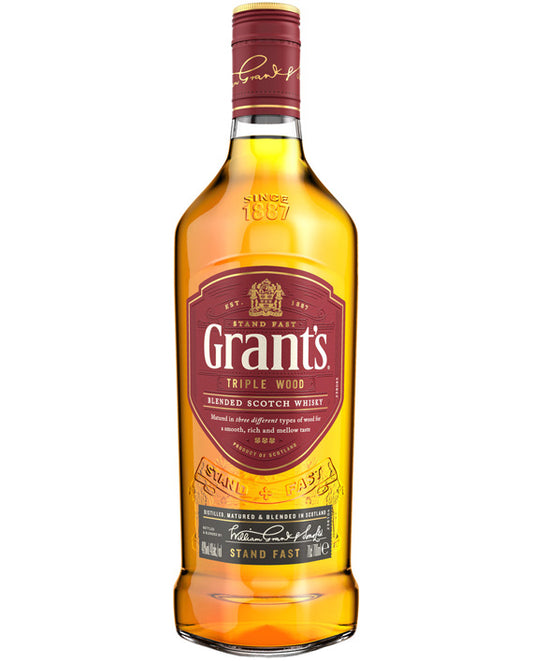 Bottle of Grants Blended Scotch Whisky on a white background