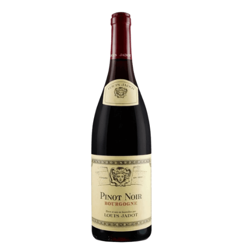 Bottle of Louis Jadot Pinot Noir Bourgogne wine on a white background