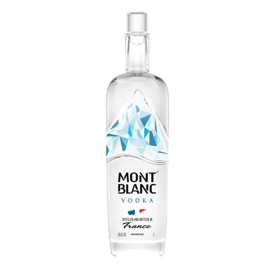 Mont Blanc Vodka bottle with iceberg design on a white background