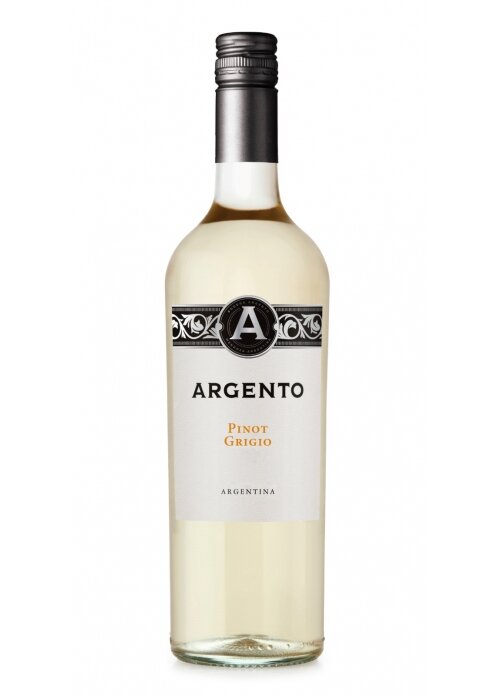 Argento Pinot Grigio wine bottle on a white background