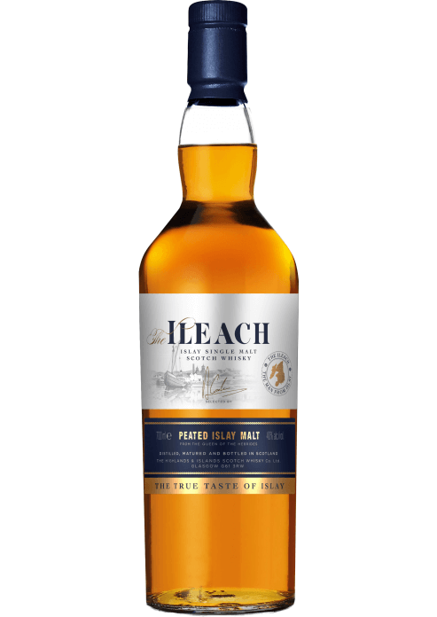 Bottle of Illeach whisky on a white background