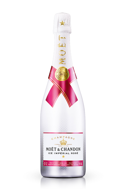 Moét é Chandon Ice Imperial Rosé champagne bottle on a white background