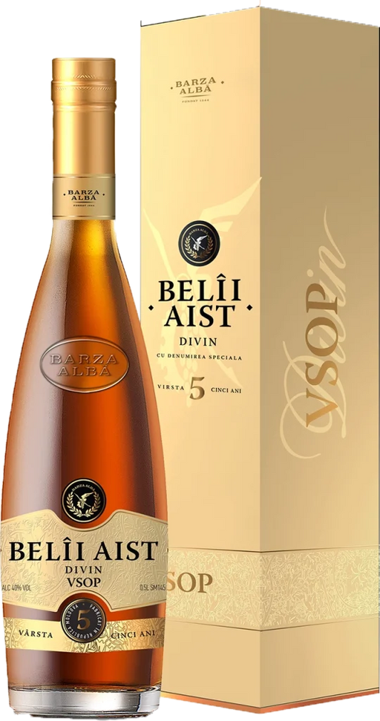 Bottle and box of Belii Aist Divin VSOP cognac