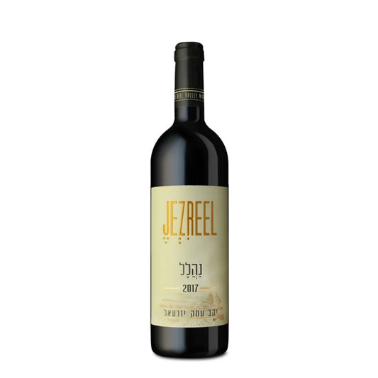 Wine bottle with 'Jezreel' label on a white background