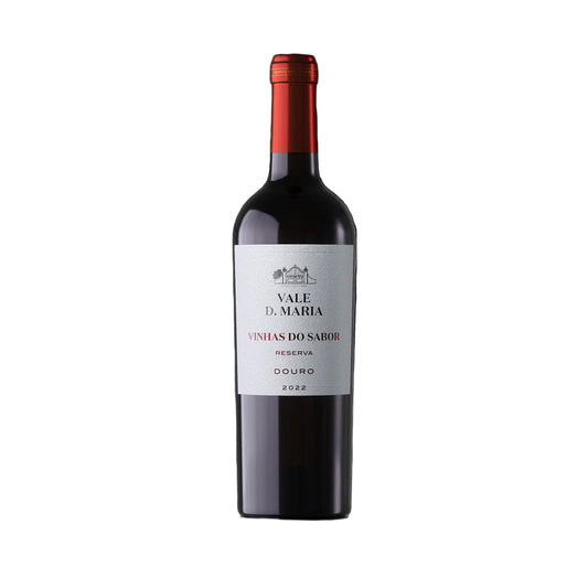 Red wine bottle with a visible label on a light blue background