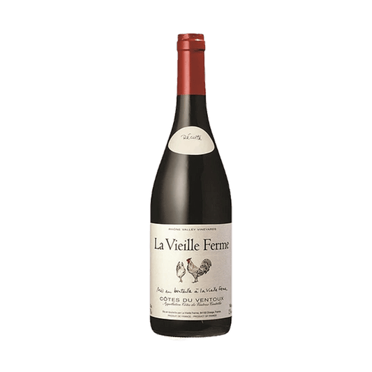 Wine bottle labeled 'La Vieille Ferme' on a white background