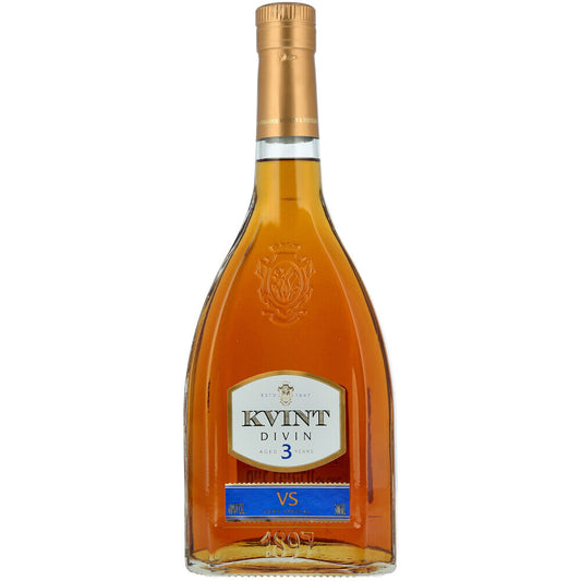 Bottle of Kvint Divin VS cognac on a white background