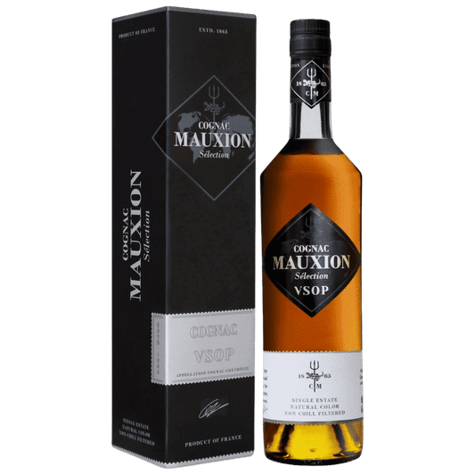 Cognac Mauexion VSOP bottle and packaging on a white background
